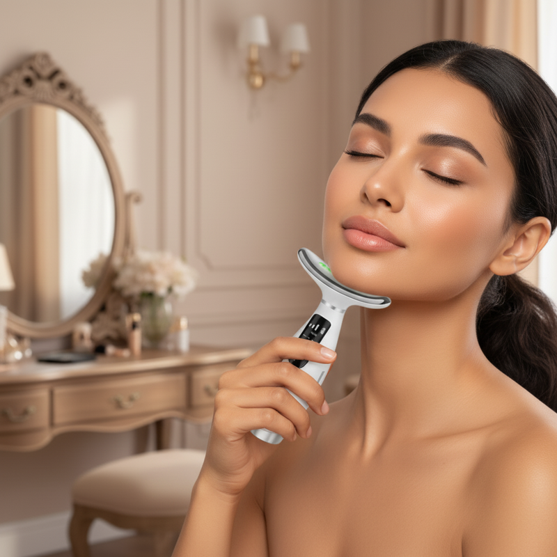 New Massageador Rejuvenescedor de Pescoço e Face Led de 7 Modos Portátil